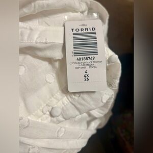Torrid Cotton Top Clip Dot Lace Trim Top Blouse CLOUD DANCER NWT